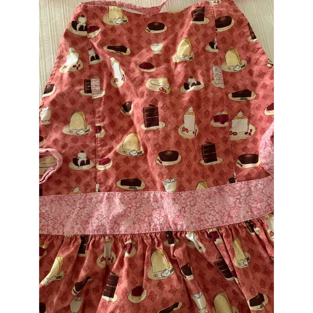 Boojiboo Pink Dessert Pattern Ruffle Apron Floral Accent Ric Rac Hem Cottagecore - Picture 3 of 5